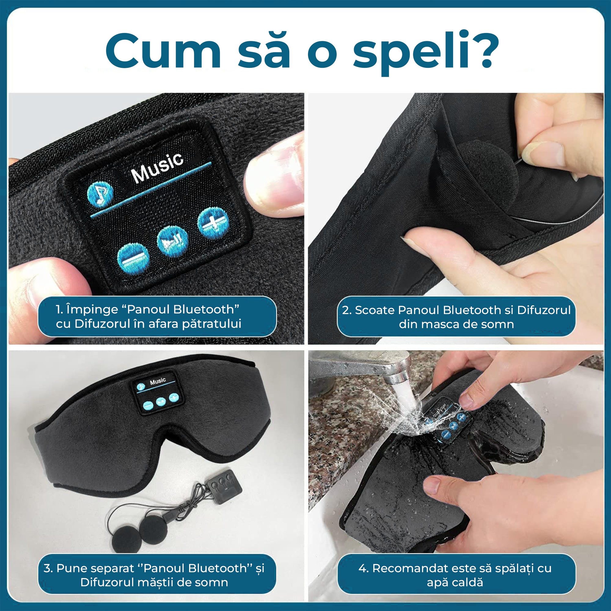 Masca de dormit cu Casti Wireless, Microfon, Bluetooth, spuma de memorie pentru somn, calatorie, reglabila [6]