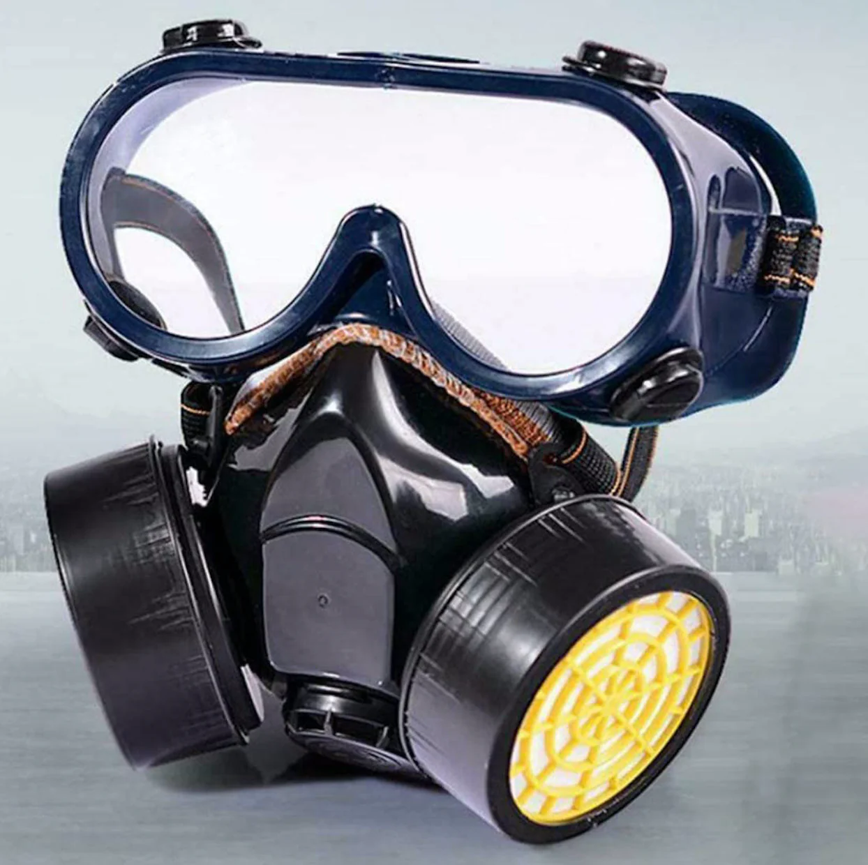 PRET MAXIM 49.99 LEI - Masca de protectie, anti praf si vapori, anti-poluare, cu 2 filtre de carbon activ si ochelari