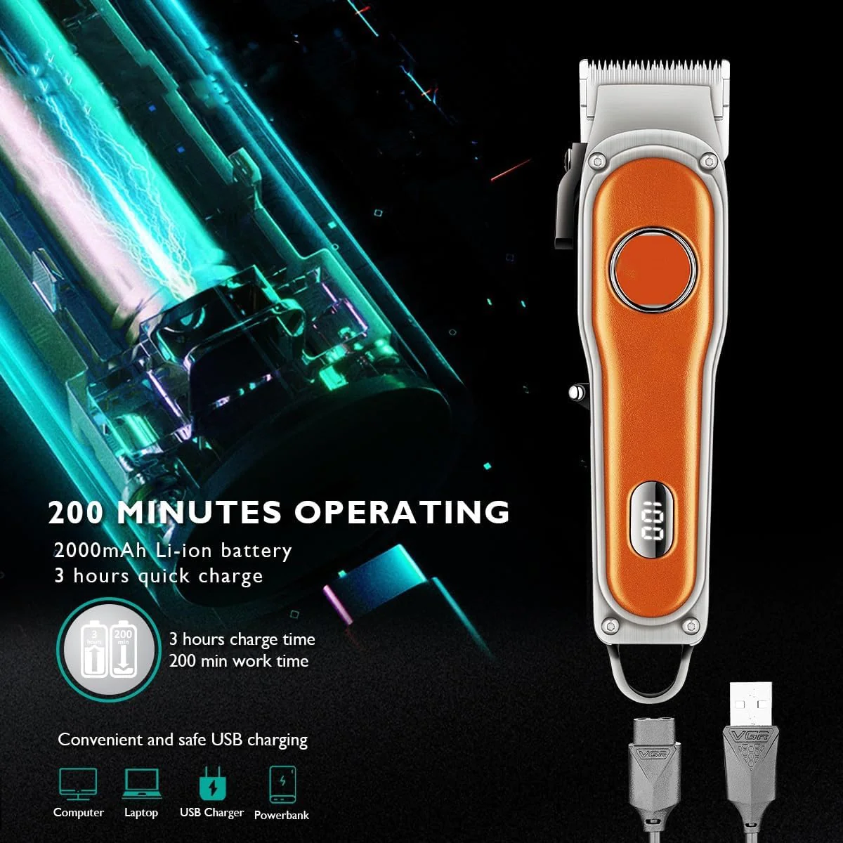 Masina de Tuns Profesionala design vintage, afisaj LED, VGR V-673 [3]