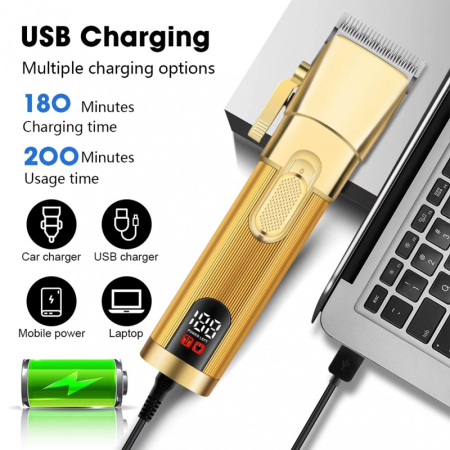 Masina de Tuns Profesionala Gemmy GM8030, Lame Inox, Ecran LCD, USB-C, Acumulator Li-Ion [4]