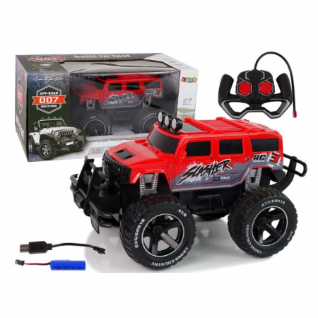 TOATE PRODUSELE - Masinuta cu telecomanda tip Jeep cu roti inalte, 3+ ani, Negru/Rosu