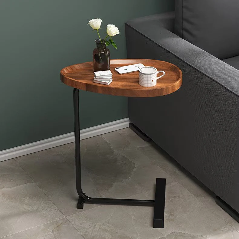 Masuta de cafea design nordic cu picior metalic, maro, 40x30x70cm [4]