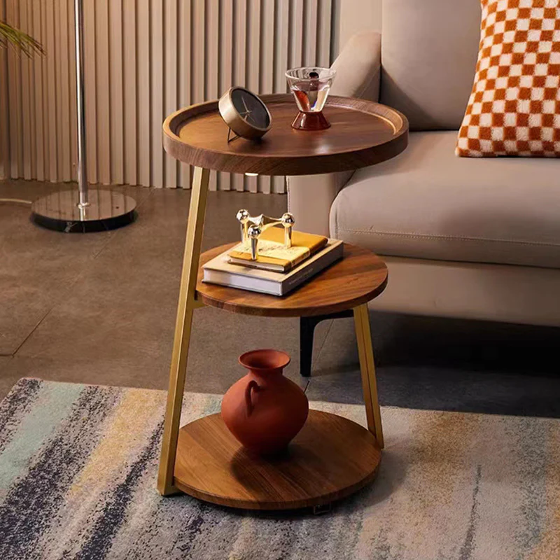 Masuta de cafea pentru living cu 3 polite rotunde, MDF, 62cm, negru/wenge [2]