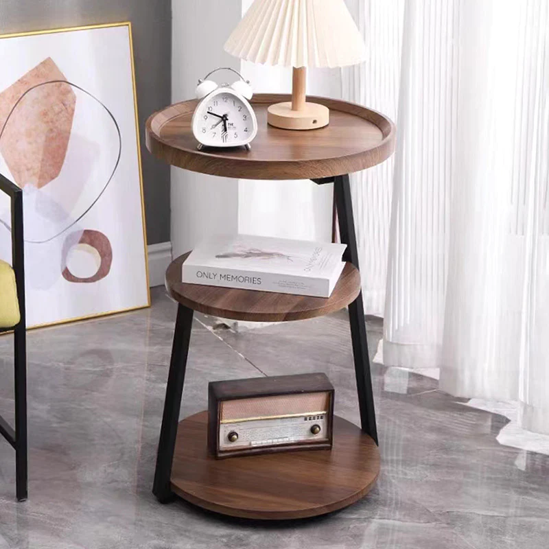 Masuta de cafea pentru living cu 3 polite rotunde, MDF, 62cm, negru/wenge [5]