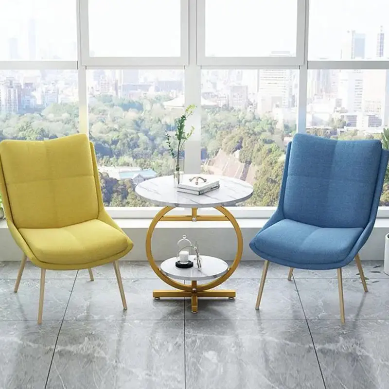 Masuta de Cafea Rotunda cu 2 Nivele, Design Marmura Alba, Picioare Aurii, Masa Moderna pentru Living, Hol, Dormitor [4]