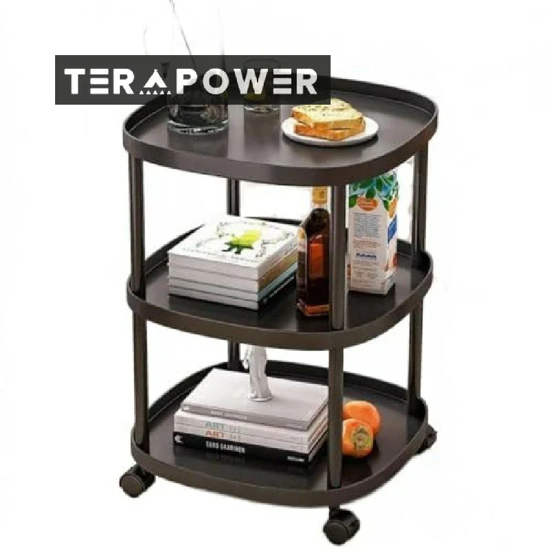 Masuta Rotunda cu Roti si 3 Niveluri, Multifunctionala, pentru Living si Dormitor, 62x39cm, Negru/Alb [5]