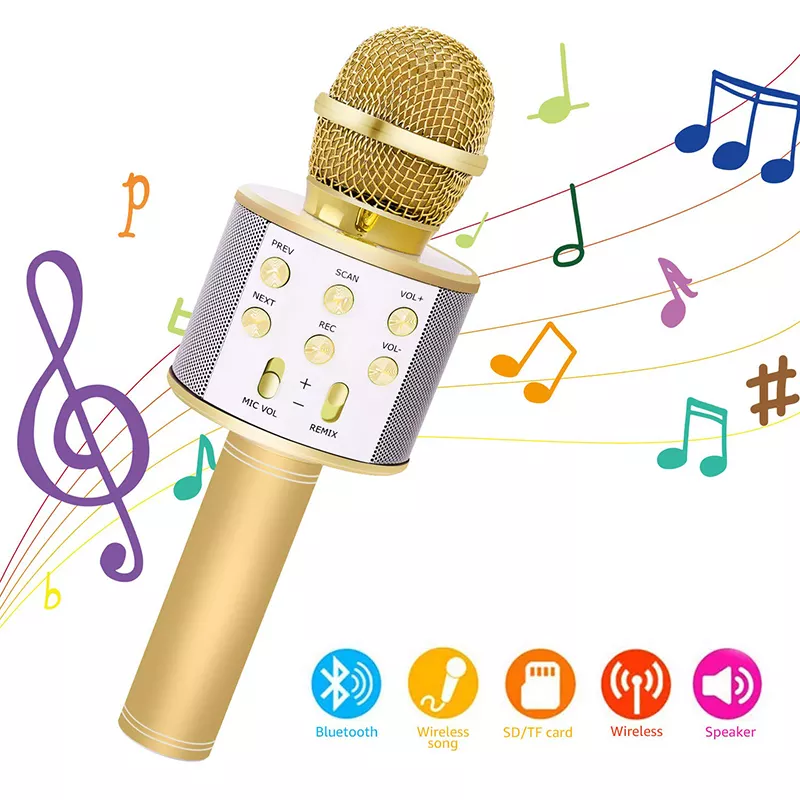 Microfon Karaoke WiFi Radio, Bluetooth, USB, Boxa cu LED