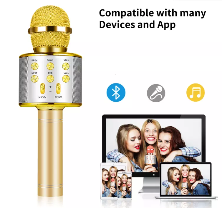 Microfon Karaoke WiFi Radio, Bluetooth, USB, Boxa cu LED [4]