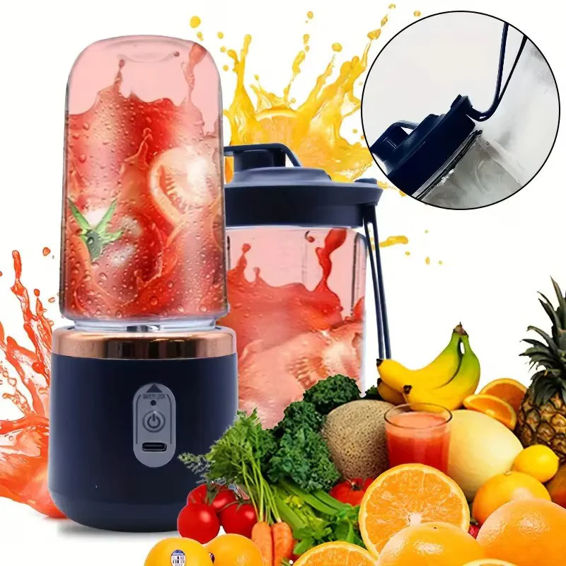 Mini Blender Portabil Electric, Cu Acumulator, 2 Recipiente, 6 Lame 3D, 300 ml, 40W, Capac Inclus [4]