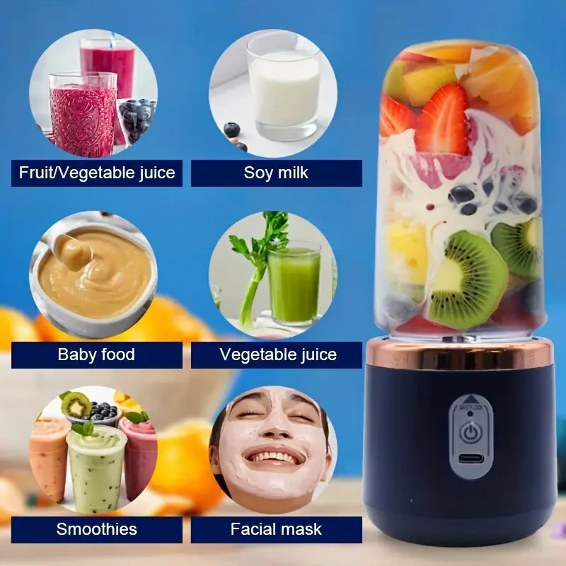 Mini Blender Portabil Electric, Cu Acumulator, 2 Recipiente, 6 Lame 3D, 300 ml, 40W, Capac Inclus [11]