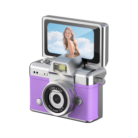 CADOURI FETE - Mini Camera Foto Digitala Retro, Foto si Video Full HD, Ecran Flip 180°, Blitz Integrat, Ultra Portabila