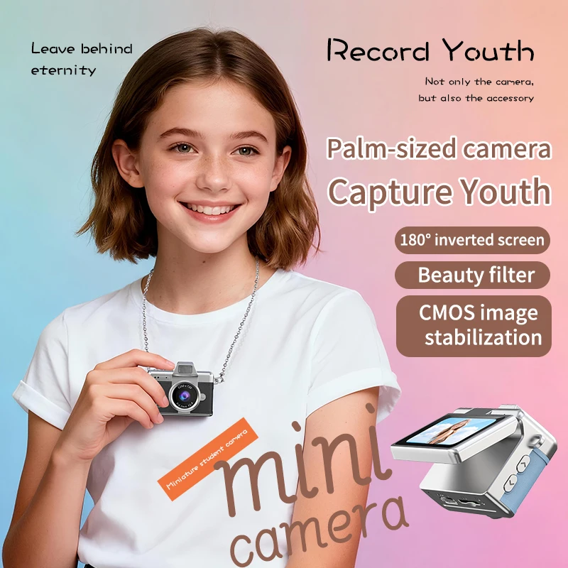 Mini Camera Foto Digitala Retro, Foto si Video Full HD, Ecran Flip 180°, Blitz Integrat, Ultra Portabila [11]