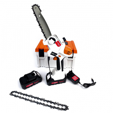 SCULE SI UNELTE - Mini Drujba Taiga 36V, 8AH cu 2 Acumulatori si 2 Lanturi, Lama 20 cm