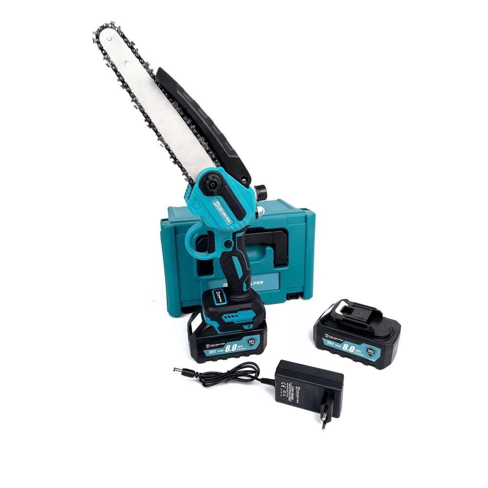 TOATE PRODUSELE - Mini Drujba Top Helper cu Sistem de ungere, 2 acumulatori 36V, 8Ah, Lama 20 cm, 2 Lanturi