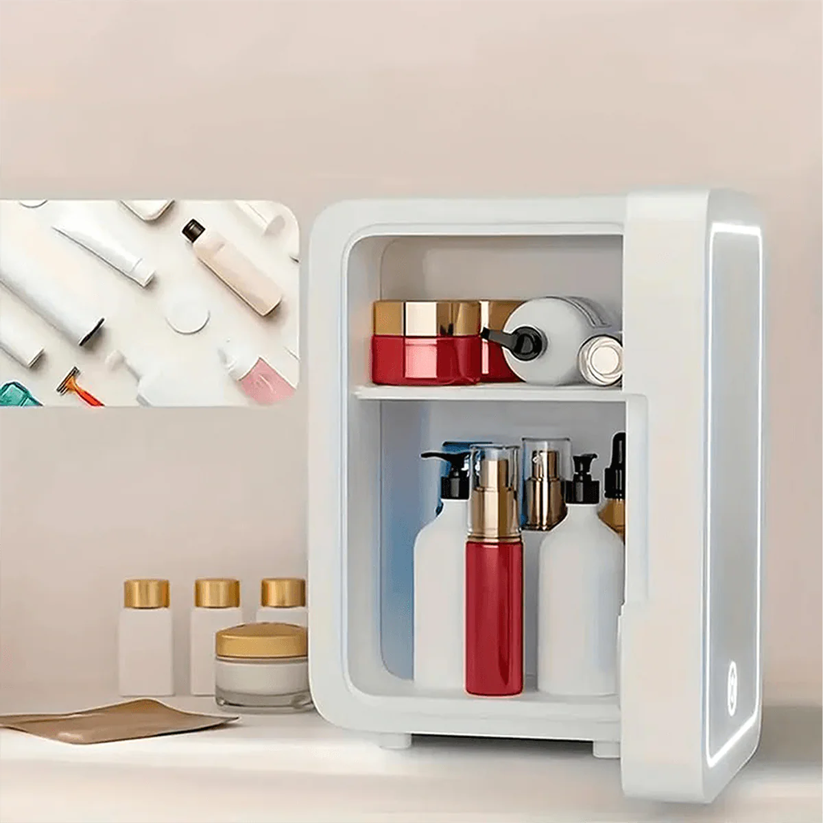 Mini Frigider pentru Cosmetice 4L cu Oglindă LED, Răcire și Încălzire, Alimentare 12V / 220V [3]