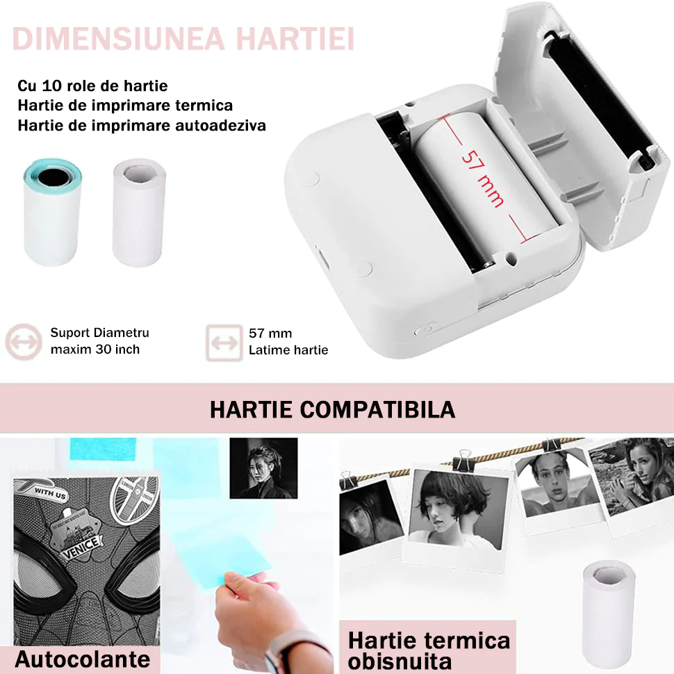 Mini Imprimanta termica portabila pentru telefon, 1 rola inclusa [5]