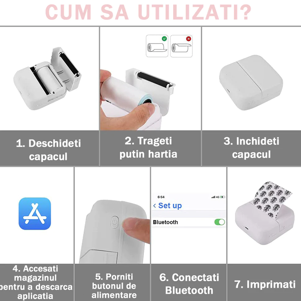Mini Imprimanta termica portabila pentru telefon, 1 rola inclusa [6]