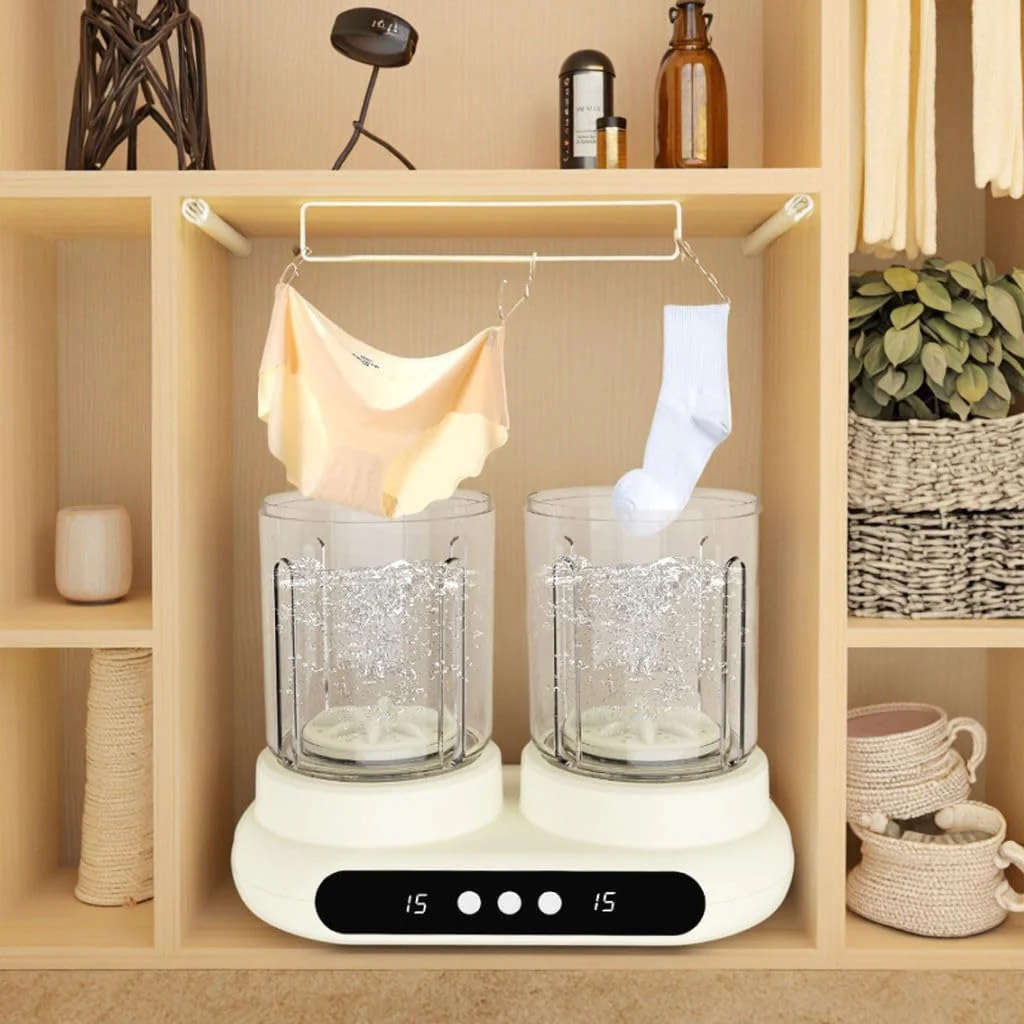 Mini Masina de Spalat cu Doua Cuve Separate, Capacitate 3L, Spalare Delicata pentru Lenjerie, Haine Bebelusi, Textile mici [5]