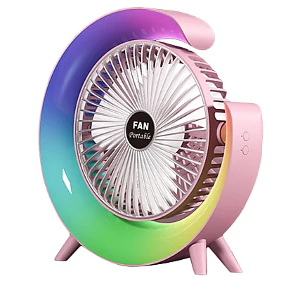 TOATE PRODUSELE - Mini ventilator de birou rotund cu LED RGB, 3 viteze, Reglabil
