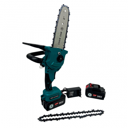 Mini fierastrau Wertcraft EDN Profesional, 2 acumulatori, 48 V, 8Ah,  rezervor ulei, afisaj led, sistem ungere lant, lama 20 cm