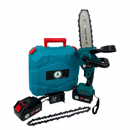 Mini fierastrau Wertcraft EDN Profesional, 2 acumulatori, 48 V, 8Ah,  rezervor ulei, afisaj led, sistem ungere lant, lama 20 cm