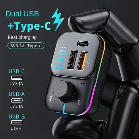 Modulator FM auto Bluetooth, C24S, lumina ambientala, incarcare rapidă, apeluri hands-free, transmisie FM [3]