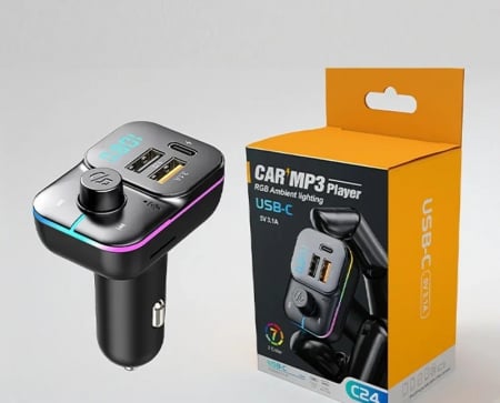 Modulator FM auto Bluetooth, C24S, lumina ambientala, incarcare rapidă, apeluri hands-free, transmisie FM [8]
