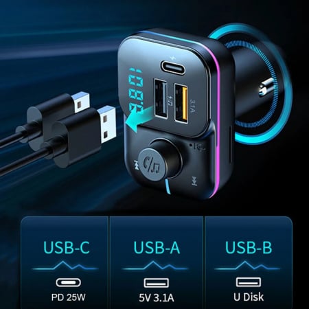 Modulator FM auto Bluetooth, C24S, lumina ambientala, incarcare rapidă, apeluri hands-free, transmisie FM [1]
