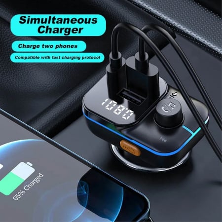 Modulator FM auto Bluetooth, C24S, lumina ambientala, incarcare rapidă, apeluri hands-free, transmisie FM [2]