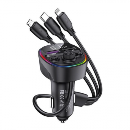 Modulator FM Bluetooth cu Cablu 3 in 1, USB-C, Lightning, MicroUSB, 3A, 2xUSB-A, Functie HandsFree [2]
