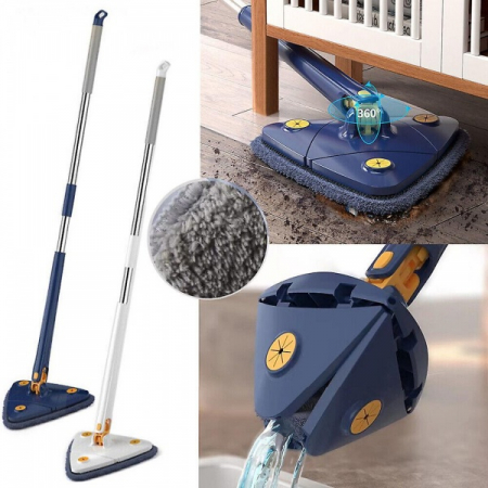 Mop inovativ CleanMaster cu storcator incorporat, de mana, reglabil, rotire 360, triunghi, albastru