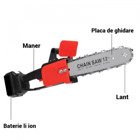 Motofierastrau Drujba Electrica cu 2 Acumulatori 48V, Sistem ungere lant, 1200W, Lamela 12 inch, 4800 rpm [2]