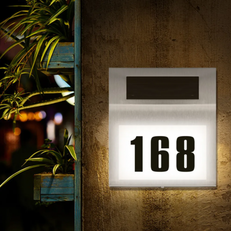 Numar de Casa din inox cu iluminare LED si Panou Solar