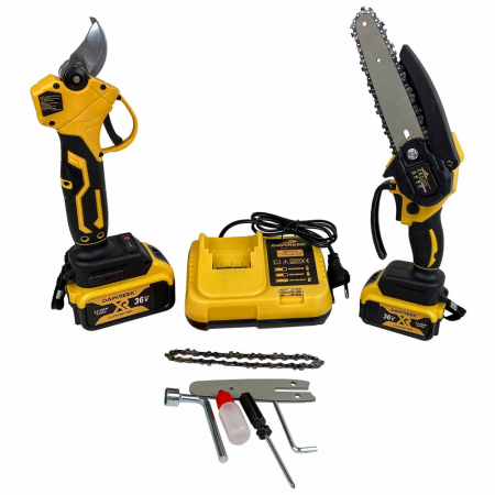 Pachet Gradinarit: Foarfeca + Mini Drujba DawReek, 2 Acumulatori 36V 3AH + Lama foarfeca rezerva [2]