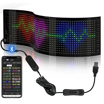 AUTO - Panou LED RGB programabil, flexibil, control Bluetooth din aplicatie, afisaj text și animatii, alimentare USB