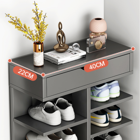 Pantofar cu 7 Etaje si Sertar, Dulap Depozitare Incaltaminte din PAL, Design Modern, Culoare Gri [2]