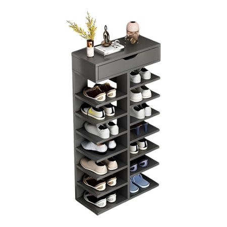 ORGANIZARE & DEPOZITARE - Pantofar cu 7 Etaje si Sertar, Dulap Depozitare Incaltaminte din PAL, Design Modern, Culoare Gri