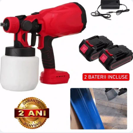 TOATE PRODUSELE - Pistol Profesional De Vopsit Si Zugravit, Electric, Cu Rezervor De Vopsea, 800 ml si 2 Acumulatori, 48 V, Portabil