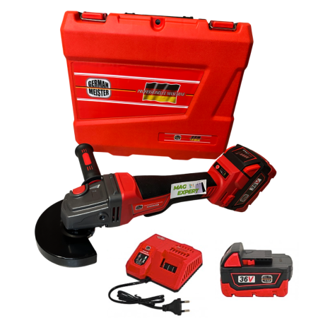 Polizor Unghiular / Flex German Meister cu 2 Acumulatori, 36V, 8Ah, 10000 RPM, Rosu