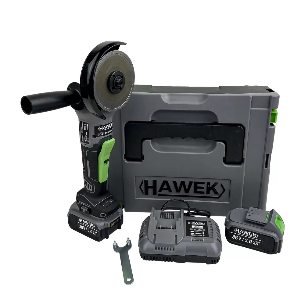 TOATE PRODUSELE - Polizor Unghiular / Flex Hawek cu 2 Acumulatori, 36V 5Ah, 8500 RPM