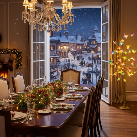 Pom Artificial LED cu Fluturi Colorati, Copac Decorativ, Alb 150 cm, 48 LED [1]