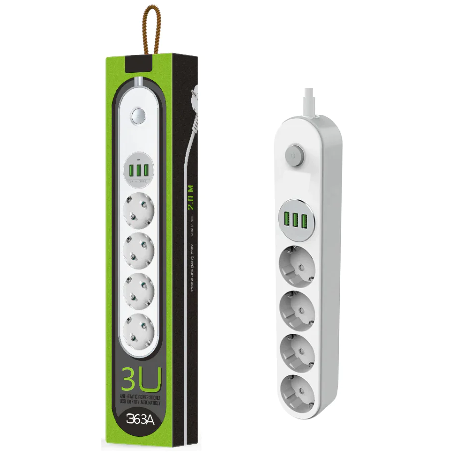 Prelungitor 2 metri cu 4 prize si 2 porturi USB