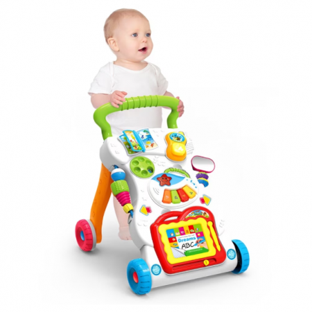 Premergator Baby Walker, multifunctional, pentru bebe , 7 jucarii montabile , Alb [2]
