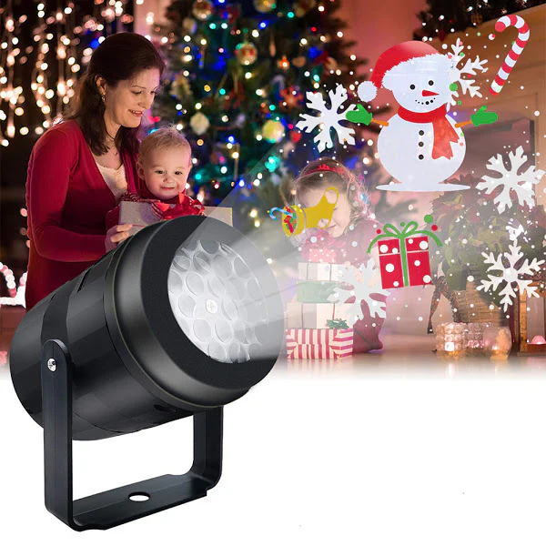 DECORATIUNI CRACIUN - Proiector 16 figurine rotative cu tematica de Craciun, RGB 4W, pentru interior