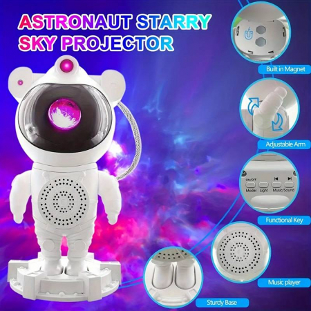 Proiector Laser Astronaut cu Joc de Lumini Aurora Boreala si Stele, Boxa Bluetooth, Timer, Telecomanda [6]