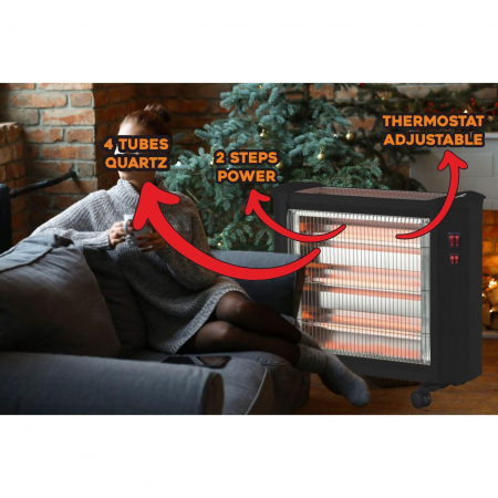 Radiator quartz Hausberg HB-8800, 1600 W, 4 tuburi quartz, 4 trepte putere, termostat reglabil [2]