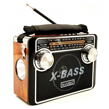 TOATE PRODUSELE - Radio FM/AM/SW X-Bass Waxiba, AUX, antena, lanterna, acumulator reincarcabil, MP3, USB, slot card SD