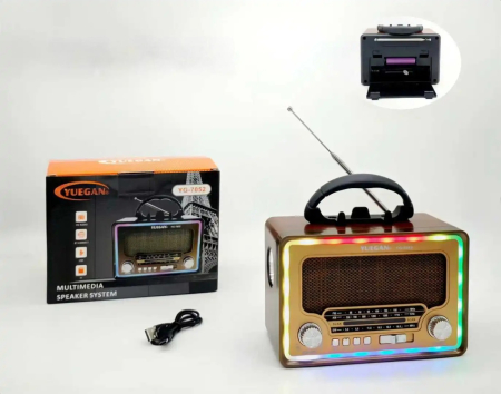 Radio Portabil FM/AM/SW cu Bluetooth, Lumini RGB, MP3 USB/TF, Baterie Reincarcabila 1200mAh, YG-7052 [1]