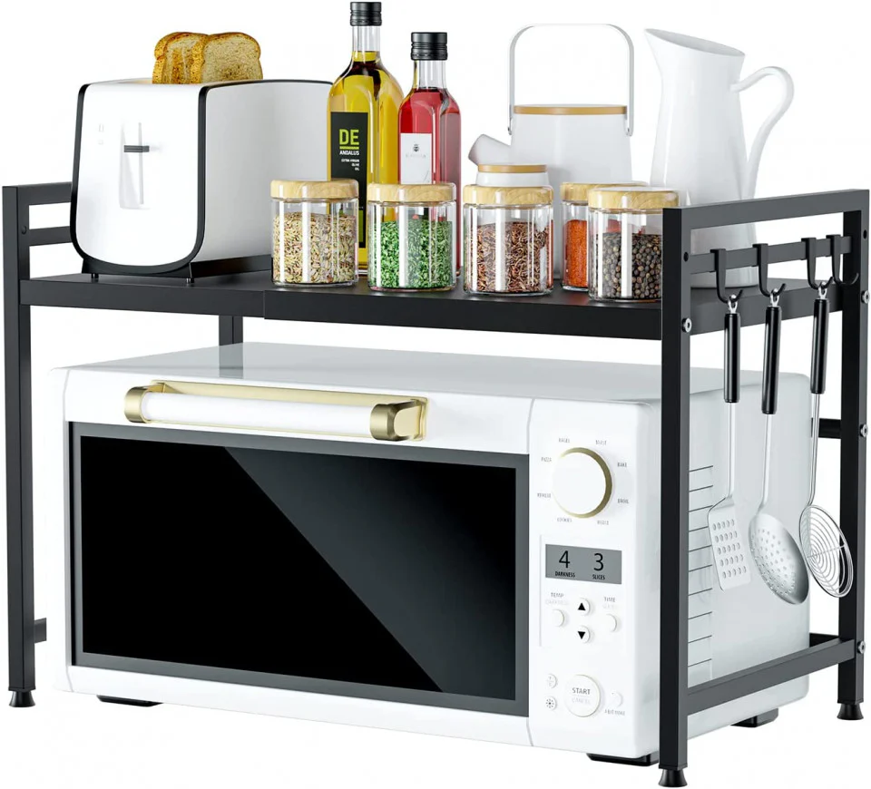 Raft metalic cuptor cu microunde, negru, etajera ajustabila, organizator bucatarie, 40-60 x 36.5 x 45 cm   134.99 lei