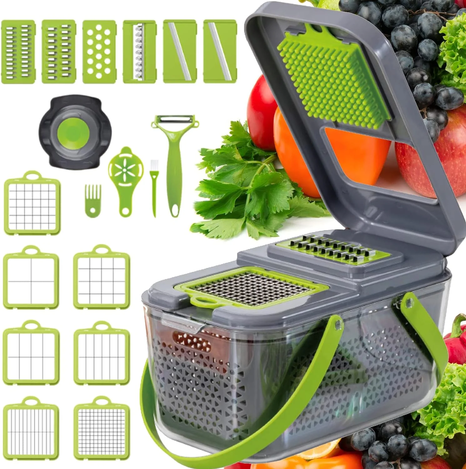 ARTICOLE BUCATARIE - Razatoare multifunctionala pentru fructe si legume, 22 piese, lame din otel inoxidabil
